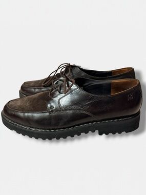 Paul Green Brown Leather Suede Oxford Lug Sole Shoes Womens 8 EU 39
